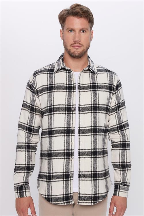 Erkek Slim Fit Dar Kesim Oduncu Kareli Kışlık Gömlek