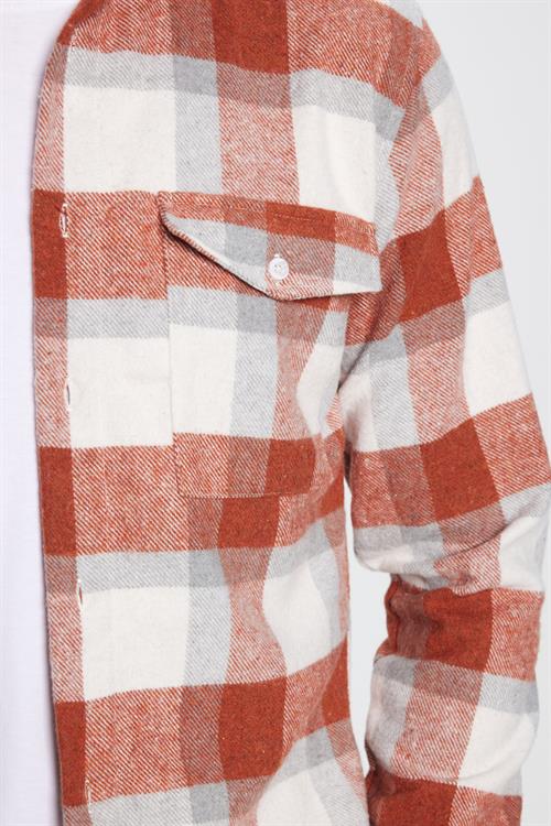 Erkek Slim Fit Dar Kesim Oduncu Tek Cepli Kareli Kışlık Gömlek