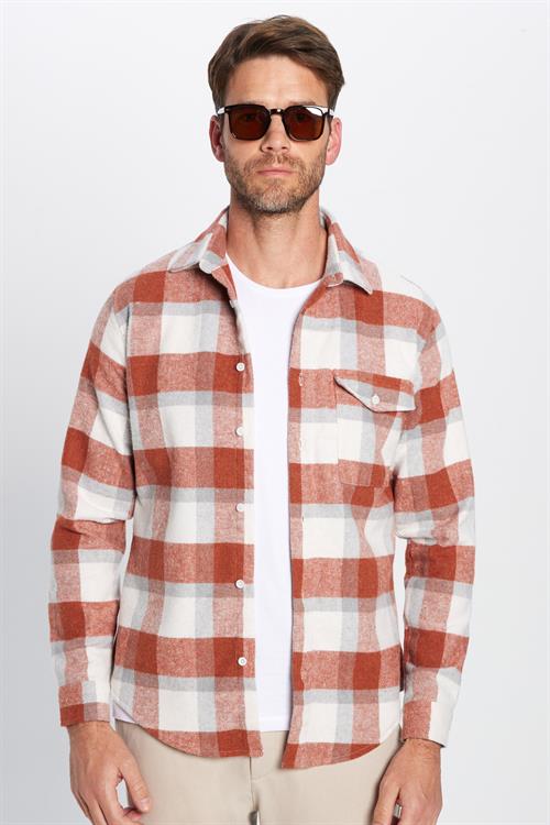 Erkek Slim Fit Dar Kesim Oduncu Tek Cepli Kareli Kışlık Gömlek