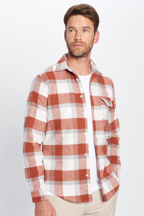 Erkek Slim Fit Dar Kesim Oduncu Tek Cepli Kareli Kışlık Gömlek