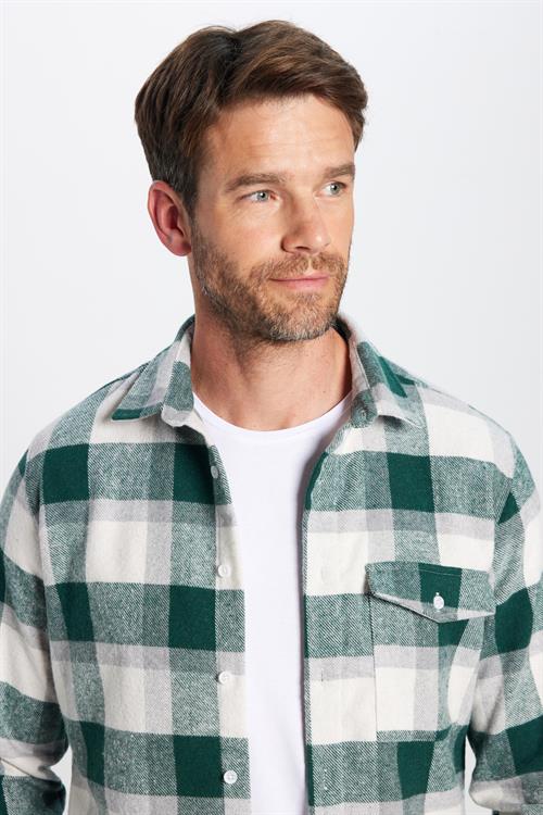 Erkek Slim Fit Dar Kesim Oduncu Tek Cepli Kareli Kışlık Gömlek