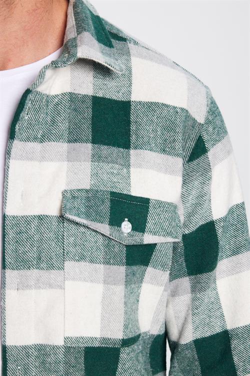 Erkek Slim Fit Dar Kesim Oduncu Tek Cepli Kareli Kışlık Gömlek