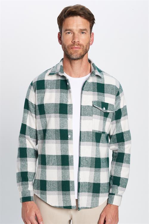 Erkek Slim Fit Dar Kesim Oduncu Tek Cepli Kareli Kışlık Gömlek