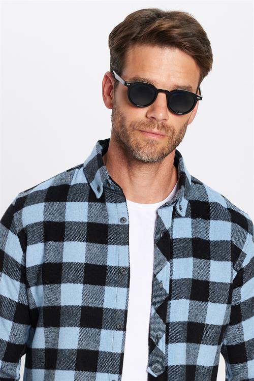 Erkek Slim Fit Dar Kesim Oduncu Düğmeli Yaka Kareli Kışlık Gömlek