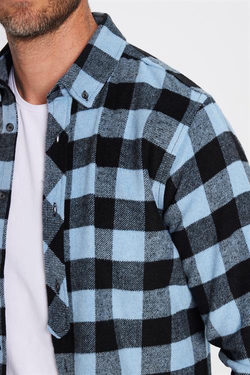 Erkek Slim Fit Dar Kesim Oduncu Düğmeli Yaka Kareli Kışlık Gömlek