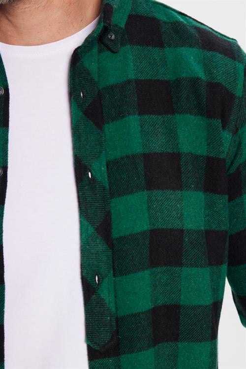 Erkek Slim Fit Dar Kesim Oduncu Düğmeli Yaka Kareli Kışlık Gömlek