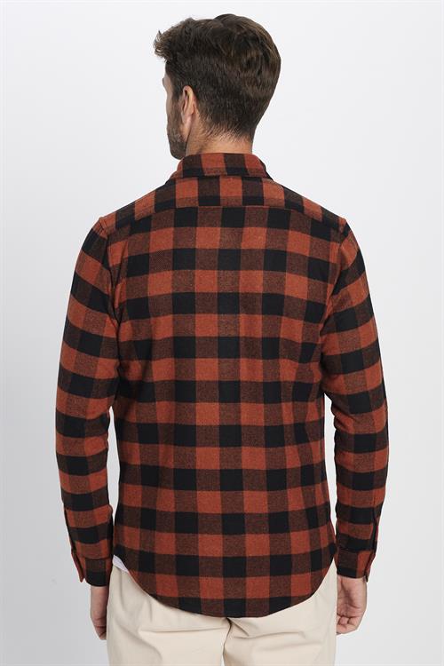 Erkek Slim Fit Dar Kesim Oduncu Düğmeli Yaka Kareli Kışlık Gömlek