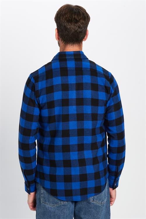 Erkek Slim Fit Dar Kesim Oduncu Düğmeli Yaka Kareli Kışlık Gömlek