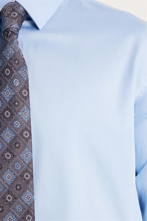 Erkek Slim Fit  Premium Likralı Pamuk Saten Mavi Gömlek