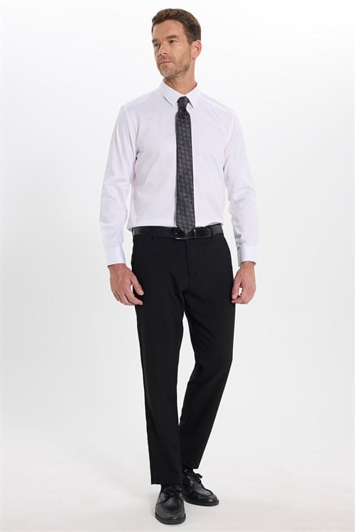 Erkek Slim Fit Dar Kesim Non-Iron Uzun Kollu Kravatlık Yaka Pamuklu Beyaz Gömlek