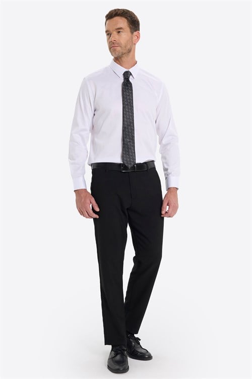 Erkek Slim Fit Dar Kesim Non-Iron Uzun Kollu Kravatlık Yaka Pamuklu Beyaz Gömlek