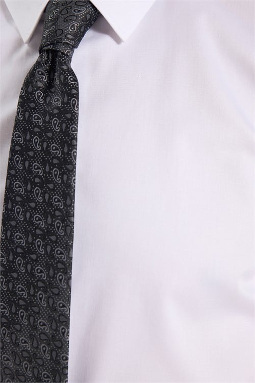 Erkek Slim Fit Dar Kesim Non-Iron Uzun Kollu Kravatlık Yaka Pamuklu Beyaz Gömlek