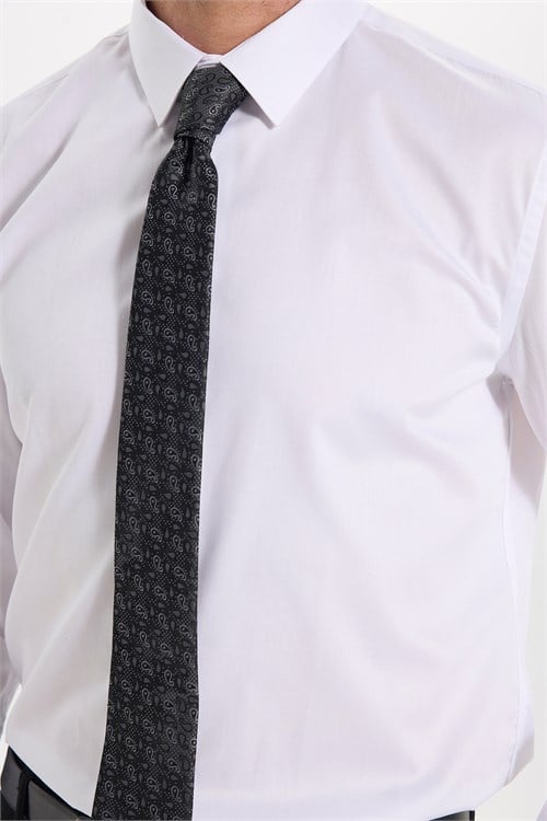 Erkek Slim Fit Dar Kesim Non-Iron Uzun Kollu Kravatlık Yaka Pamuklu Beyaz Gömlek