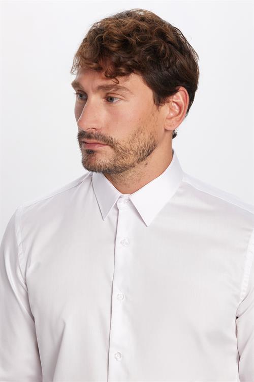 Erkek Slim Fit Non-Iron Pamuklu Ütü Gerektirmez Beyaz Gömlek