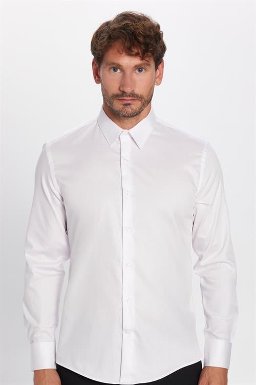 Erkek Slim Fit Non-Iron Pamuklu Ütü Gerektirmez Beyaz Gömlek