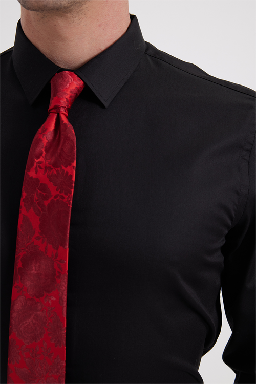 Erkek Slim Fit Non-Iron Pamuklu Ütü Gerektirmez Siyah Gömlek