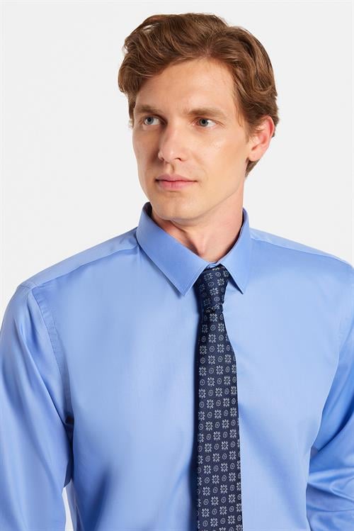 Erkek Slim Fit Non-Iron Pamuklu Ütü Gerektirmez Mavi Gömlek