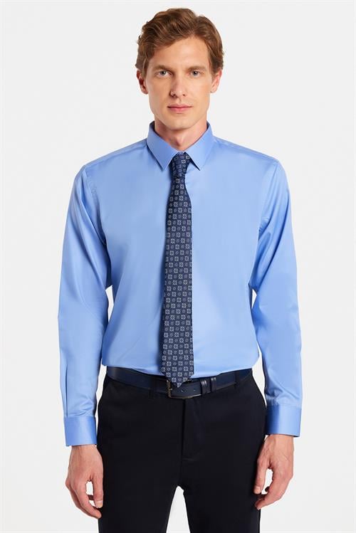Erkek Slim Fit Non-Iron Pamuklu Ütü Gerektirmez Mavi Gömlek
