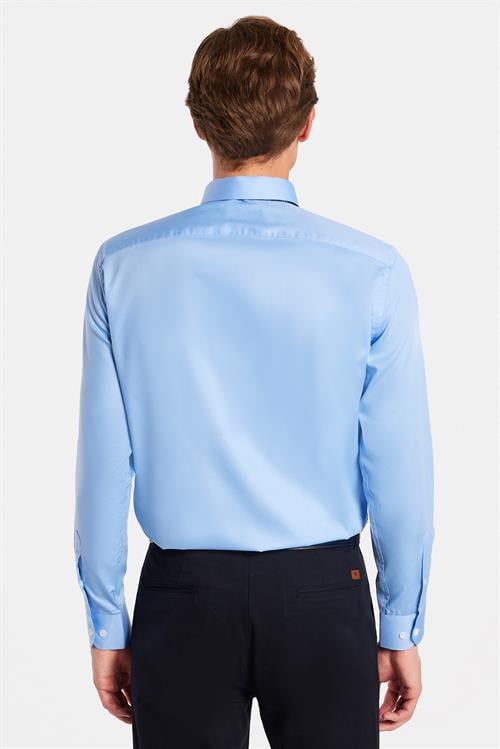 Erkek Slim Fit Non-Iron Pamuklu Ütü Gerektirmez Açık Mavi Gömlek
