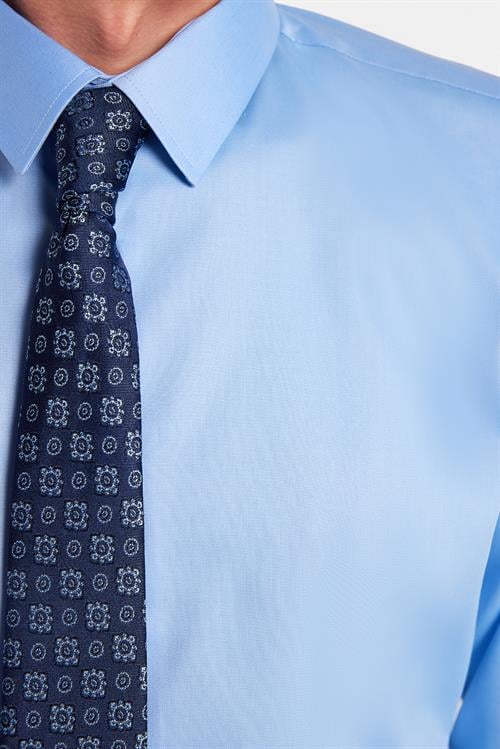 Erkek Slim Fit Non-Iron Pamuklu Ütü Gerektirmez Açık Mavi Gömlek