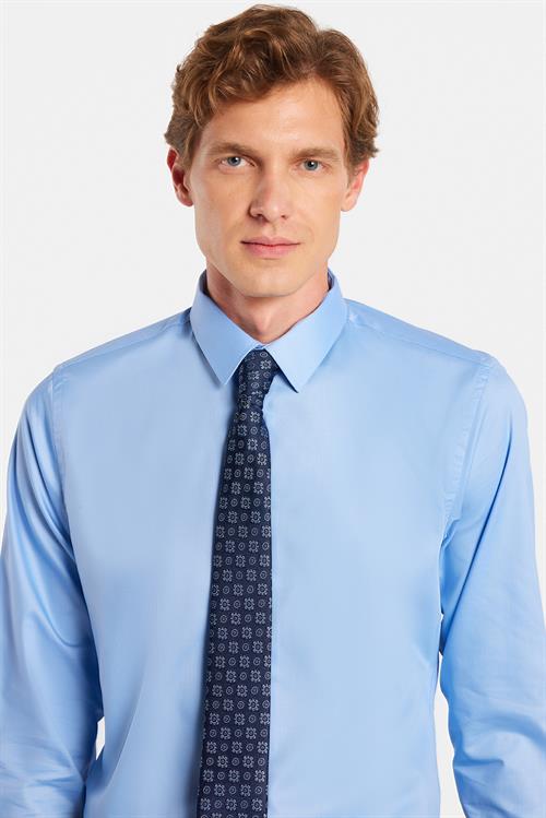 Erkek Slim Fit Non-Iron Pamuklu Ütü Gerektirmez Açık Mavi Gömlek