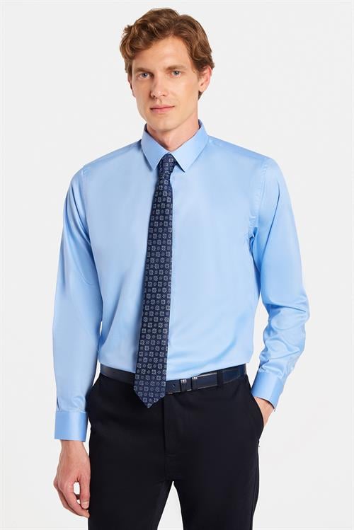 Erkek Slim Fit Non-Iron Pamuklu Ütü Gerektirmez Açık Mavi Gömlek