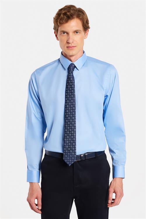 Erkek Slim Fit Non-Iron Pamuklu Ütü Gerektirmez Açık Mavi Gömlek
