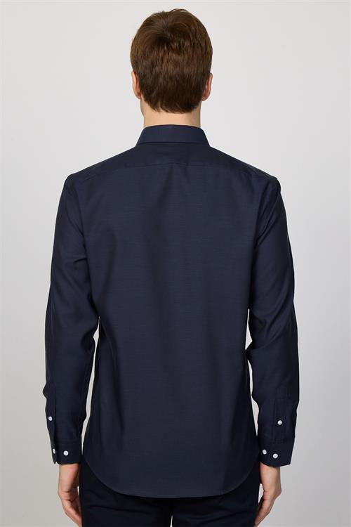Erkek Slim Fit Non-Iron Pamuklu Ütü Gerektirmez Lacivert Gömlek