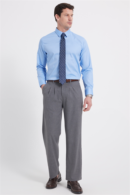 Erkek Slim Fit Non-Iron Pamuklu Ütü Gerektirmez Açık Mavi Gömlek