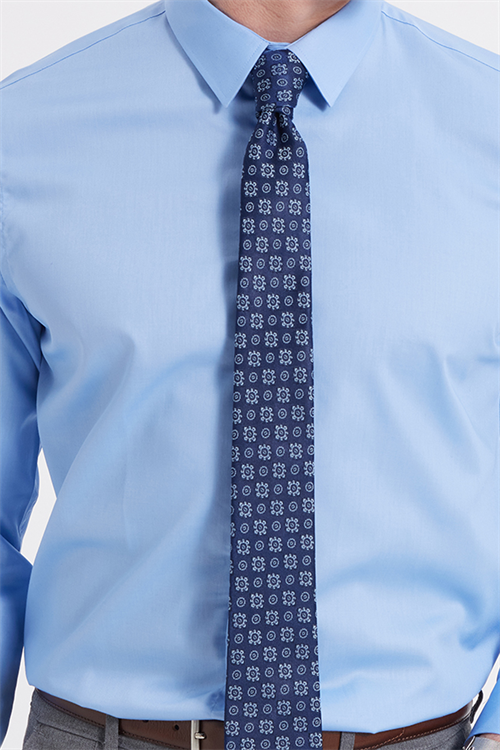 Erkek Slim Fit Non-Iron Pamuklu Ütü Gerektirmez Açık Mavi Gömlek