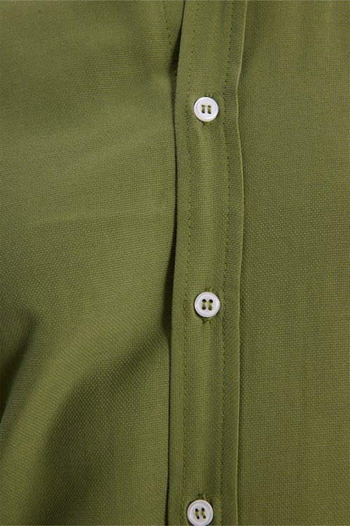 Erkek Slim Fit Dar Kesim Düz Oxford Armalı Düğmeli Yaka Yeşil Spor Gömlek