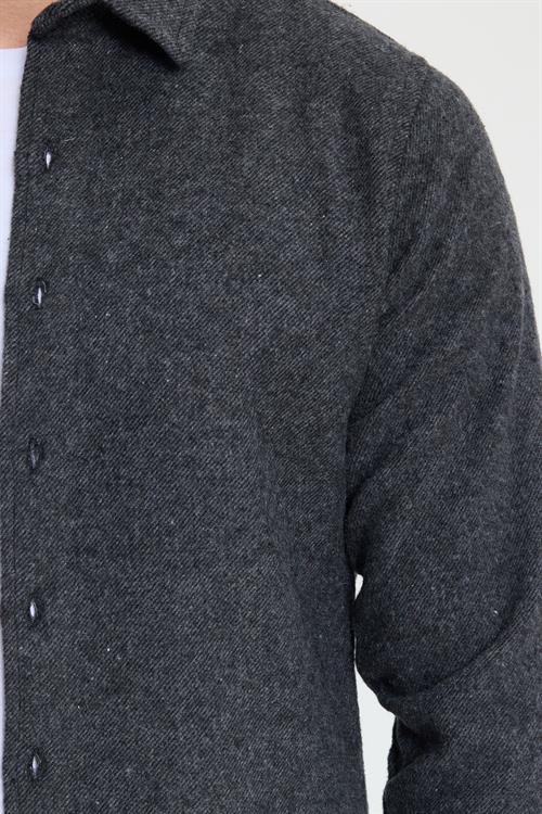 Erkek Slim Fit Dar Kesim Uzun Kollu Düz Kışlık Oduncu Koyu Gri Gömlek
