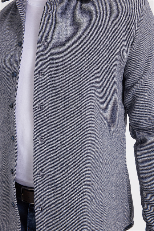 Erkek Slim Fit Dar Kesim Uzun Kollu Düz Kışlık Oduncu Gri Gömlek