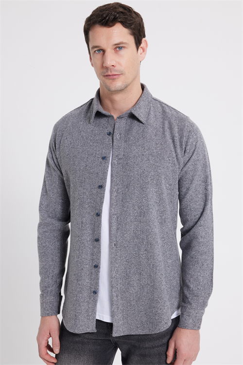 Erkek Slim Fit Dar Kesim Uzun Kollu Düz Kışlık Oduncu Gömlek