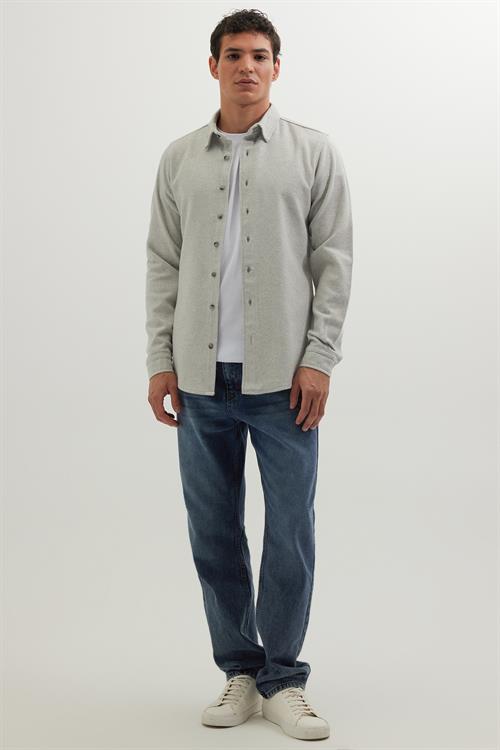 Erkek Slim Fit Dar Kesim Uzun Kollu Düz Kışlık Oduncu Gri Gömlek
