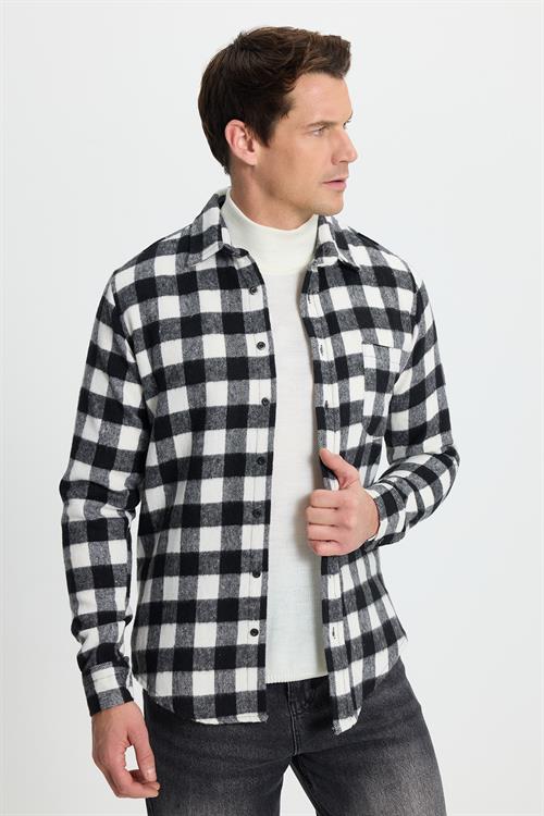 Erkek Slim Fit Dar Kesim Uzun Kollu Cepli Kareli Dama Desenli Kışlık Oduncu Gömlek