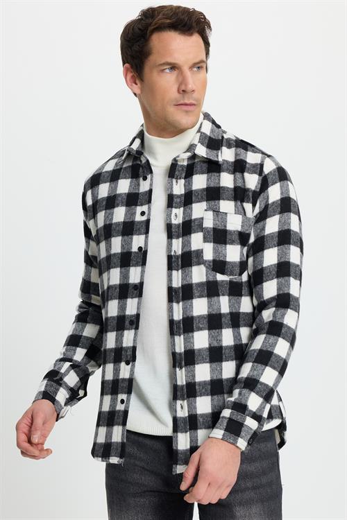 Erkek Slim Fit Dar Kesim Uzun Kollu Cepli Kareli Dama Desenli Kışlık Oduncu Gömlek