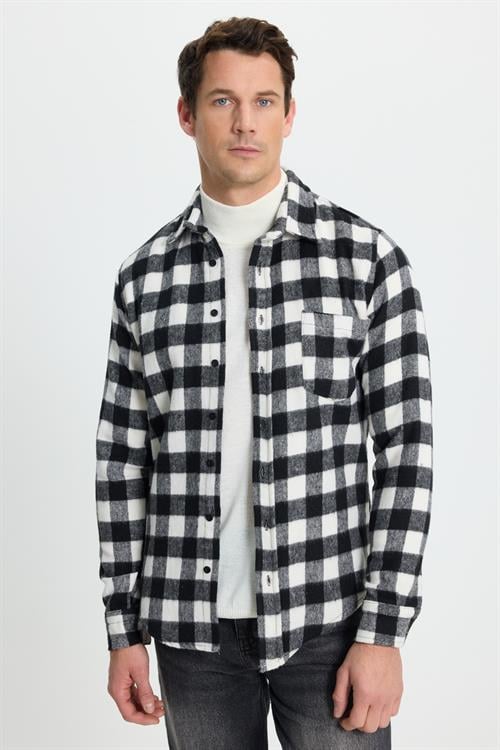 Erkek Slim Fit Dar Kesim Uzun Kollu Cepli Kareli Dama Desenli Kışlık Oduncu Gömlek