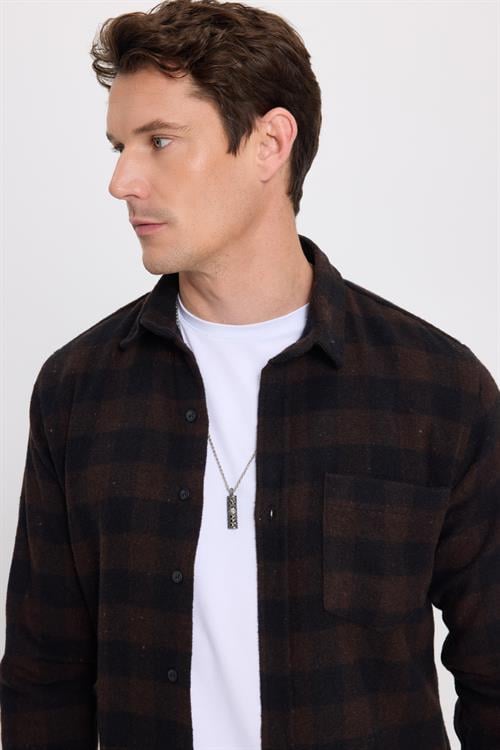 Erkek Slim Fit Dar Kesim Uzun Kollu Cepli Kareli Dama Desenli Kışlık Oduncu Gömlek
