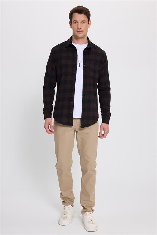 Erkek Slim Fit Dar Kesim Uzun Kollu Cepli Kareli Dama Desenli Kışlık Oduncu Gömlek