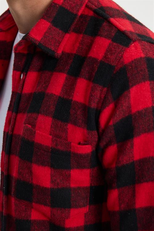 Erkek Slim Fit Dar Kesim Uzun Kollu Cepli Kareli Dama Desenli Kışlık Oduncu Gömlek