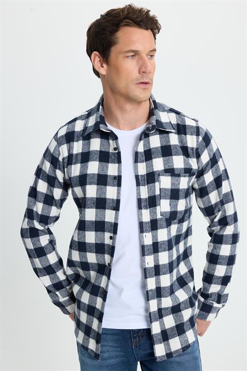 Erkek Slim Fit Dar Kesim Uzun Kollu Cepli Kareli Dama Desenli Kışlık Oduncu Gömlek