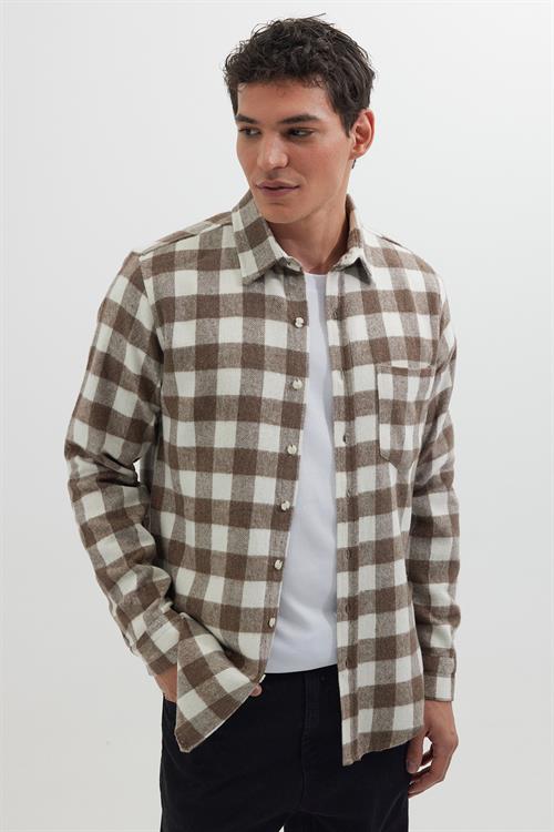 Erkek Slim Fit Dar Kesim Uzun Kollu Cepli Kareli Dama Desenli Kışlık Oduncu Gömlek