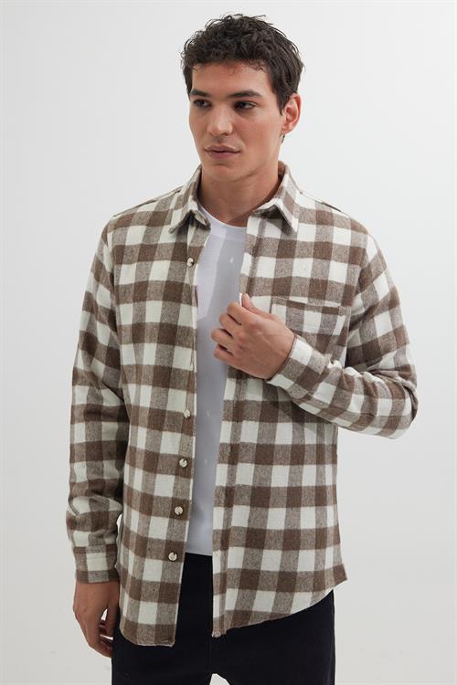 Erkek Slim Fit Dar Kesim Uzun Kollu Cepli Kareli Dama Desenli Kışlık Oduncu Gömlek