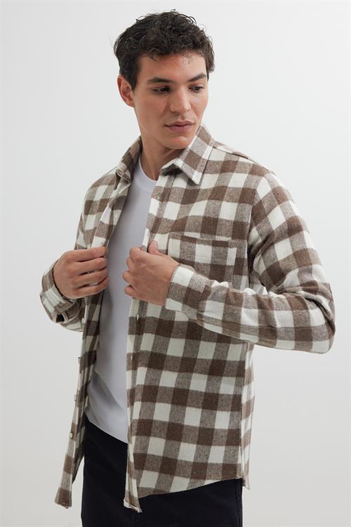Erkek Slim Fit Dar Kesim Uzun Kollu Cepli Kareli Dama Desenli Kışlık Oduncu Gömlek