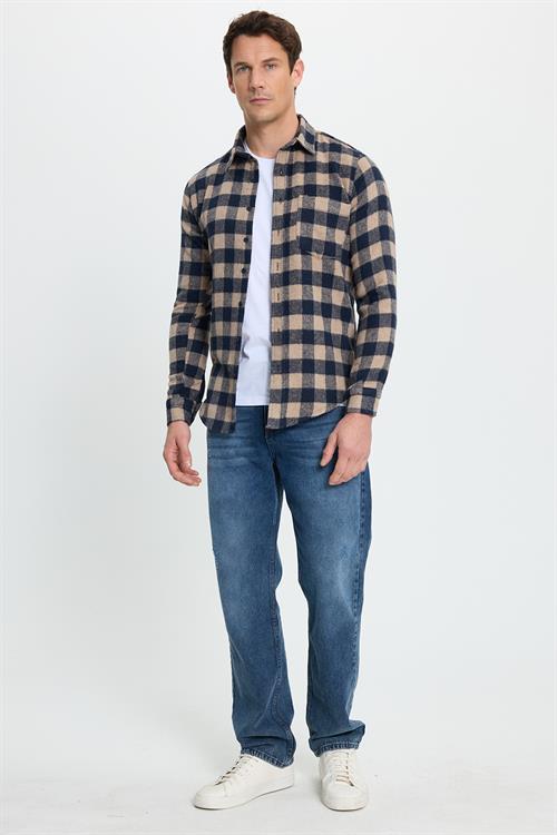 Erkek Slim Fit Dar Kesim Uzun Kollu Cepli Kareli Dama Desenli Kışlık Oduncu Gömlek