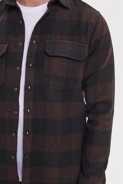 Erkek Slim Fit Dar Kesim Uzun Kollu Kapaklı Çift Cepli Kareli Kışlık Oduncu Gömlek