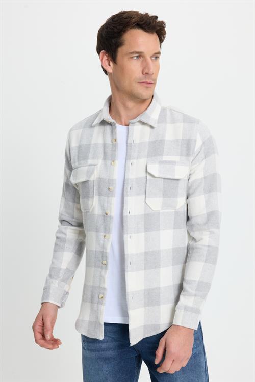 Erkek Slim Fit Dar Kesim Uzun Kollu Kapaklı Çift Cepli Kareli Kışlık Oduncu Gömlek