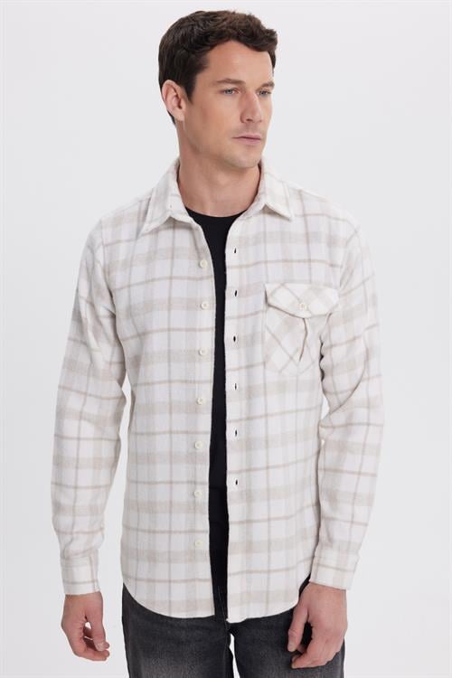 Erkek Slim Fit Dar Kesim Kareli Tek Cepli Oduncu Gömlek