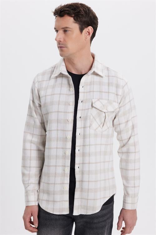 Erkek Slim Fit Dar Kesim Kareli Tek Cepli Oduncu Gömlek